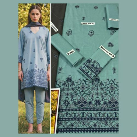 MIX 2-Piece Embroidered Lawn Suit – Code BA | Front & Sleeves Embroidery with Dyed Trouser + Patch | Summer Collection