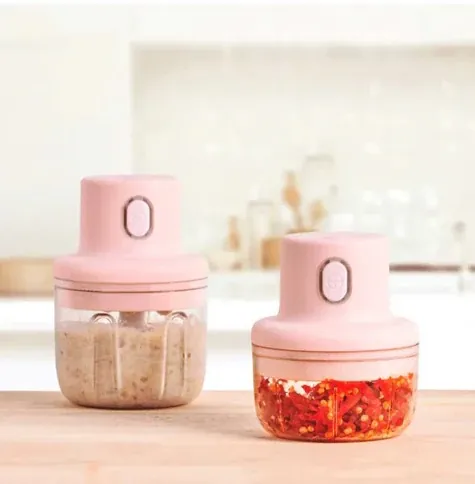 USB Rechargeable Mini Electric Grinder & Food Chopper 250ml | Portable Electric Garlic Chopper | Compact Kitchen Processor with Stainless Steel Blades