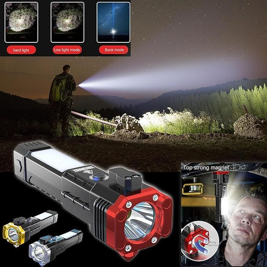 4-in-1 LED Car Emergency Tool - Flashlight, Warning Light, Hammer, Cutter