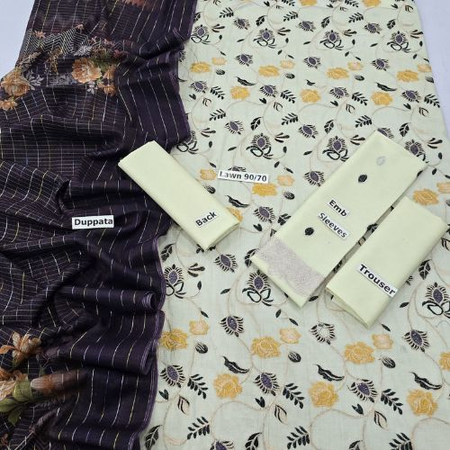 Mix Brands 3-Piece Embroidered Lawn Suit | Diamond Digital Dupatta | Premium Quality