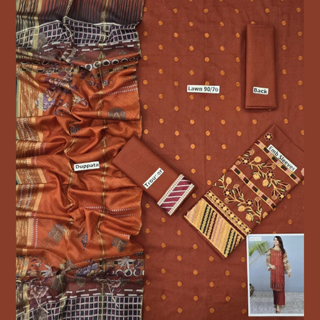 Mix Brands 3-Piece Embroidered Lawn Suit | Diamond Digital Dupatta | Premium Quality