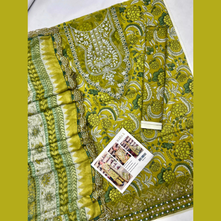 Maria.B Inspired 3PC Lawn Suit 90/70 Printed Lawn with Cutwork Chiffon Dupatta & Organza Embroidered Patches